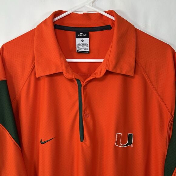 Miami Hurricanes Nike Team Polo Shirt Mens Size XL Orange Dri-Fit Short Sleeve - Picture 2 of 16